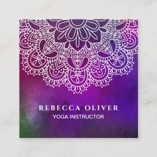Yoga Instructor Paarse Waterverf Mandala Vierkante Visitekaartje