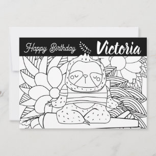 Yoga Instructor Sloth Birthday Floral Coloring Feestdagenkaart
