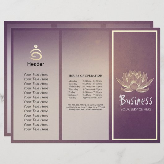 Yoga Instructor Studio Brochure Tri-Fold Lotus (Devant / Derrière)