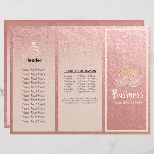 Yoga Instructor Studio Brochure Tri-Fold Lotus (Devant / Derrière)