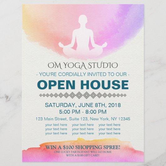 Yoga Instructor Studio Meditation Pose Open House Flyer (Voorkant)