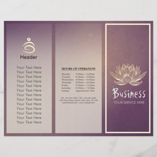 Yoga Instructor Studio Tri-Fold Brochure Lotus (Voorkant)