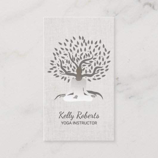 Yoga Instructor Tree Classy Linen Visitekaartje (Voorkant)