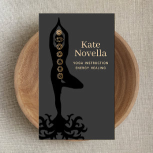 Yoga Instructor , Tree Pose , Gold Chakras Black Visitekaartje