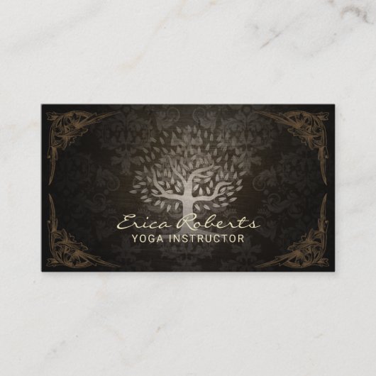 Yoga Instructor Wellness Life Tree  Damask Visitekaartje (Voorkant)
