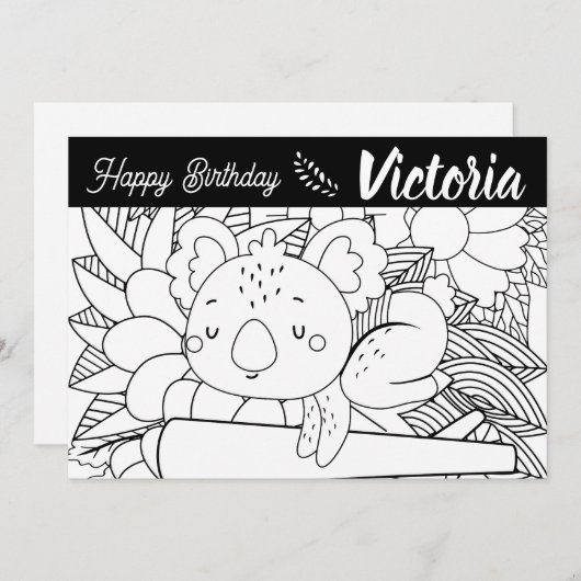 Yoga-instructrice Koala Verjaardag Bloem Kleurplaa Feestdagenkaart (Voorkant / Achterkant)