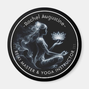 Yoga-instructrice lotushouding meditatie gloeiende magneet