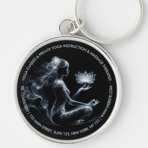 Yoga-instructrice lotushouding meditatie gloeiende sleutelhanger