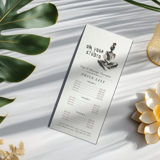 Yoga-instructrice lotushouding penseelstreken reclamekaart