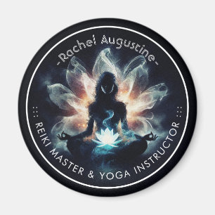 Yoga-instructrice meditatiehouding gloeiende nevel magneet