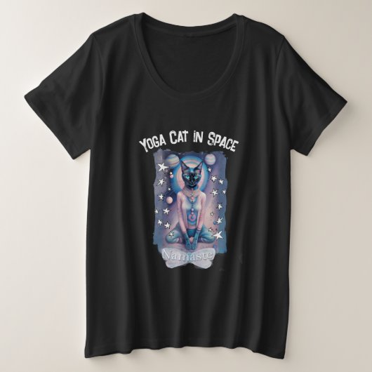 Yoga Kat in de ruimte (donker) Grote Maat T-shirt (Design voorkant)