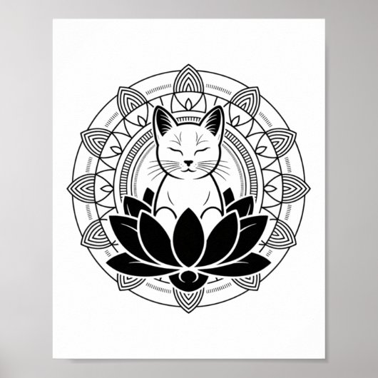 Yoga Kat Lotus Bloem Mindfulness Meditatie T-shirt Poster (Voorkant)