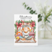 Yoga Kerstman Kat Posing Party Feestdagenkaart (Staand voorkant)