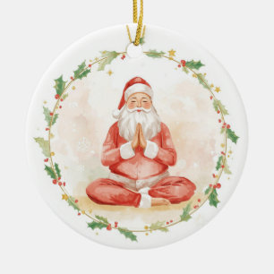 Yoga Kerstman Kerstman poserend Yoga Vakantie Keramisch Ornament