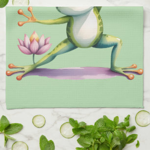 Yoga Kikker Met Lotus Waterverf Theedoek