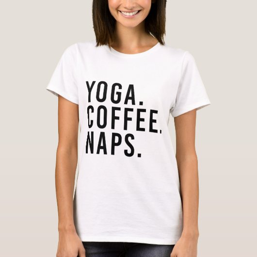 Yoga. Koffie. Kranen. T-shirt (Voorkant)