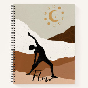 Yoga-krijger stelt silhouette meditatie flow, bevr notitieboek