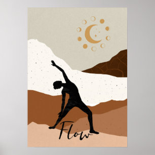 Yoga-krijger stelt silhouette meditatie-flow goud  poster