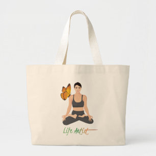 Yoga Life Artist Quote Butterfly Self-Improvement Grote Tote Bag