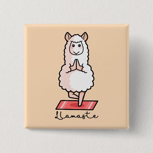 Yoga Llama - Llamaste Vierkante Button 5,1 Cm (Voorkant)
