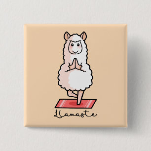 Yoga Llama - Llamaste Vierkante Button 5,1 Cm