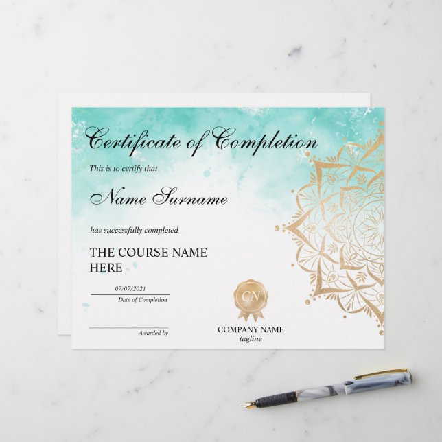 Yoga Lotus Certificate of Completion Award cursus (Voorkant / Achterkant in situ)