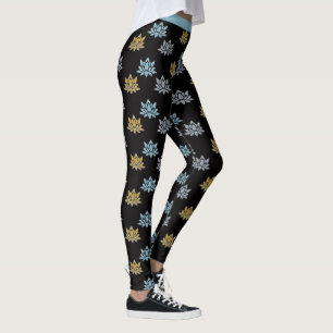Yoga Lotus Flower Blue Grey Gold Leggings