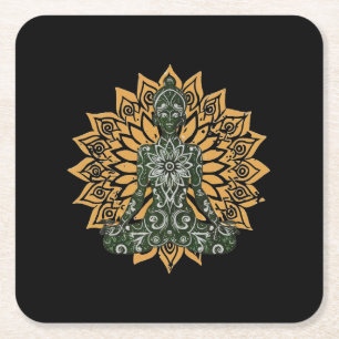 Yoga Lotus Pose Zen Graphic Vierkante Kartonnen Onderzetter