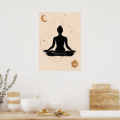 Yoga lotus position silhouette solar system gold poster (Keuken)