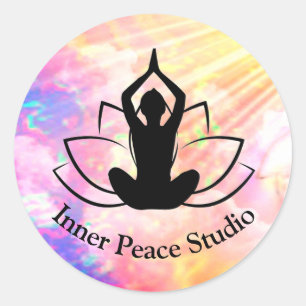 Yoga Lotus Reiki Wellness Roze Paarse Waterverf Ronde Sticker