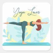 Yoga Lover Design met Warrior Pose Vierkante Sticker (Voorkant)