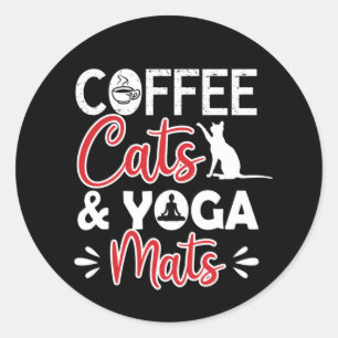 Yoga Lover Koffiekat en yogha mats Ronde Sticker