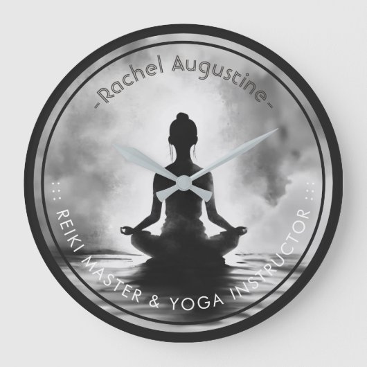 Yoga Meditatie Instructeur Lotus Pose Inkt Schilde Grote Klok (Voorkant)