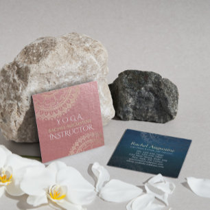 Yoga Meditatie Instructeur Roze Goud Folie Mandala Vierkante Visitekaartje