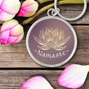 YOGA Meditatie Reiki Instructrice Paars Goud Lotus Sleutelhanger