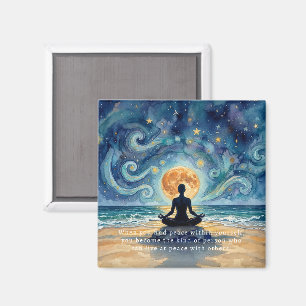 Yoga-meditatie sterrenhemel maan oceaan strand magneet