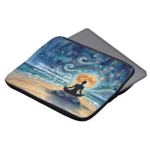 Yoga Meditatie Sterrennacht Hemel Maan Oceaan Cita Laptop Sleeve