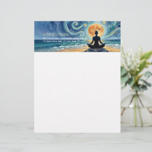 Yoga Meditatie Sterrennacht Hemel Maan Oceaan Stra Briefhoofd