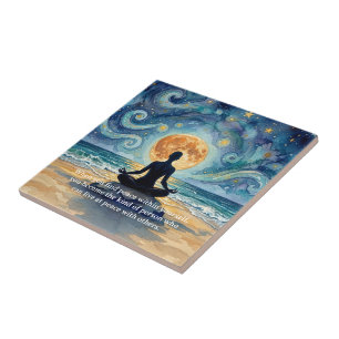 Yoga-meditatie Sterrennacht Lucht Maan Oceaan Cita Tegeltje