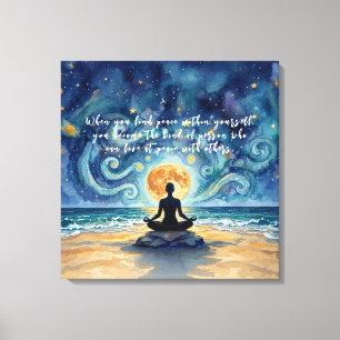 Yoga-meditatie Sterrennacht Lucht Maan Oceaan Quot Canvas Afdruk