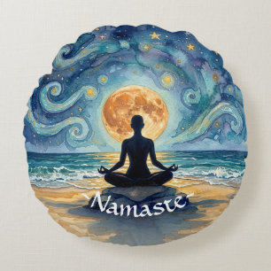 Yoga Meditatie Sterrennacht Lucht Maan Oceaan Stra Rond Kussen