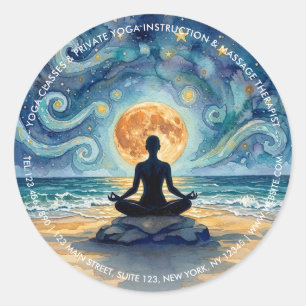 Yoga Meditatie Sterrennacht Lucht Maan Oceaan Stra Ronde Sticker