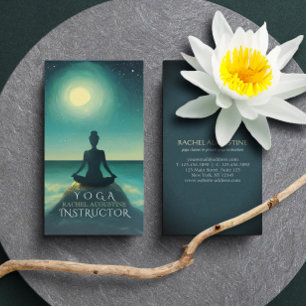 Yoga Meditatiehouding op Rots Volle Maan Sterren N Visitekaartje