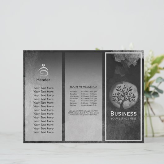 Yoga Meditation Instructor B&W Tree Logo Tri Fold (Staand voorkant)