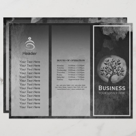 Yoga Meditation Instructor B&W Tree Logo Tri Fold (Voorkant / Achterkant)