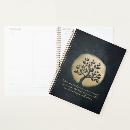 Yoga Meditation Instructor Black Gold Tree Quottes Planner (Display)