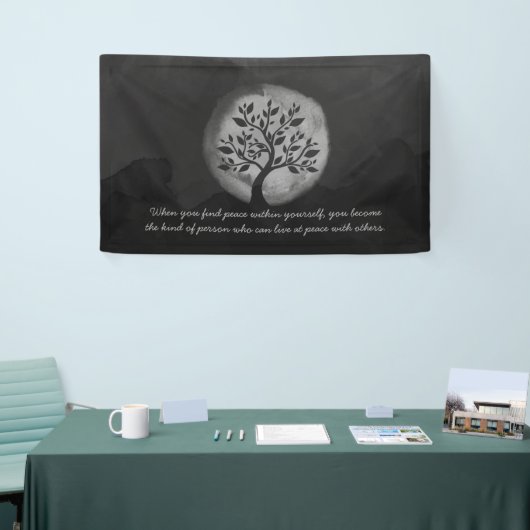 Yoga Meditation Instructor Black White Tree Quote Spandoek (Beurs)
