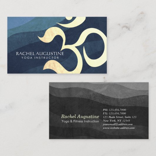 Yoga Meditation Instructor Blue and Gold OM-symboo Visitekaartje (Voorkant / Achterkant)