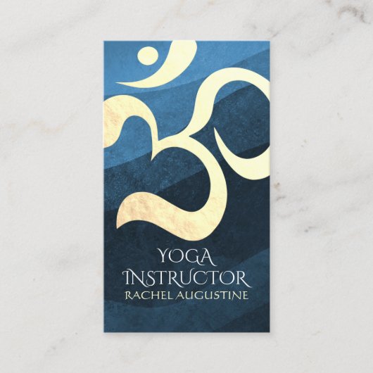 Yoga Meditation Instructor Blue and Gold OM-symboo Visitekaartje (Voorkant)