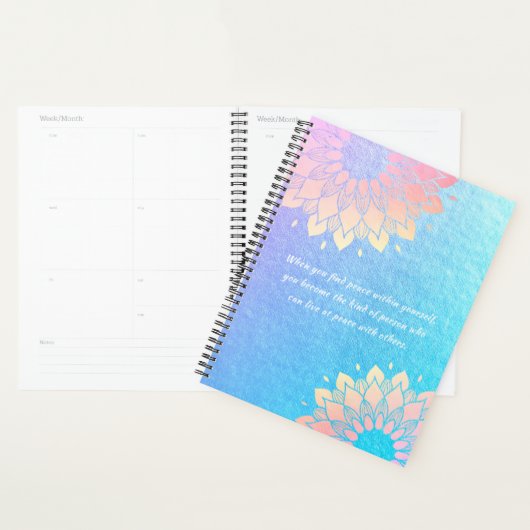 Yoga Meditation Instructor Blue Gold Mandala Quote Planner (Display)